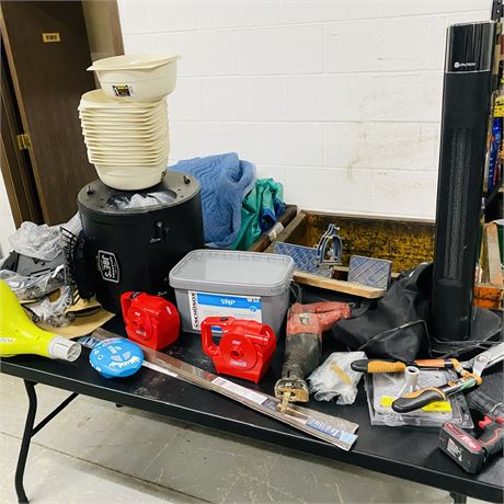 Massive Table Lot - New BBQ Smoker, Heater, Tools + More