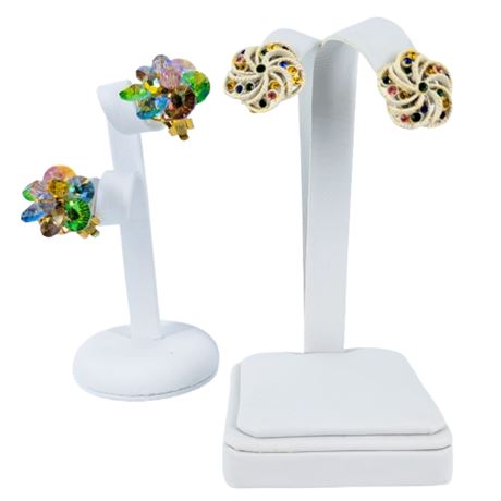 Vintage Pair Multi-Color Clip-On Earrings