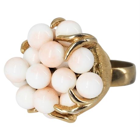 Vintage Pink & White Glass Beaded Statement Ring, Sz 6