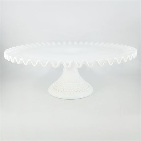 Vintage Hobnail Milk Glass Cake Plate with Fluted Rim