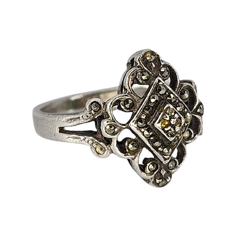 Sterling Silver Marcasite Ring, Sz 6.25