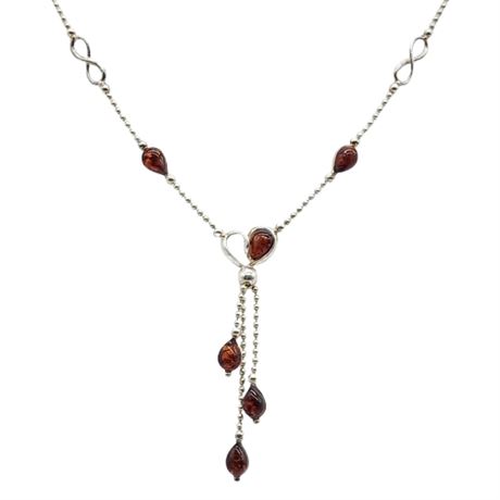 Sterling Silver Baltic Amber Heart Infinity Y-Drop Necklace