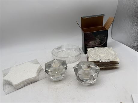 Silicone & Crystal Coasters, Pin Dish & Candle Stand
