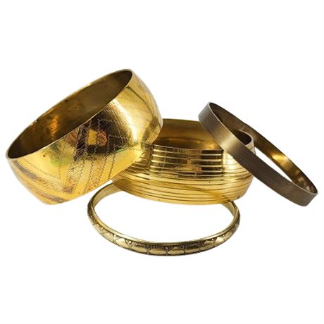Vintage Brass Bangle Bracelets, Set of 4