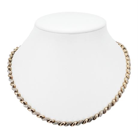 Vintage ROSS SIMONS Gold Over Sterling Silver & Diamond San Marco Chain Necklace