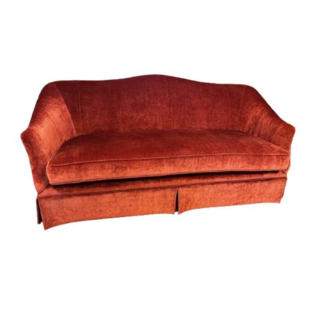 Taylor King Red Velour Camelback Sofa