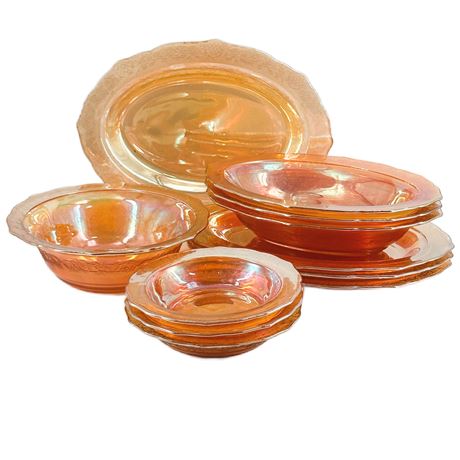 Lot of Assorted Federal “Normandie” Marigold Carnival Glass Bowls & Dishes