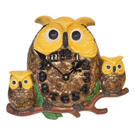 Vintage Ceramic Owls Wall Clock