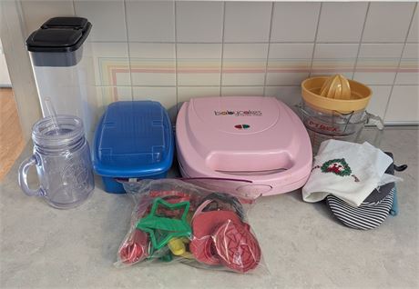 Lot Kitchen Shelf Buyout Baby Cakes Maker, Cookie Cutter, Storage and Pyrex