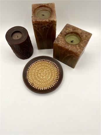 Three Pillar Candles and Plate