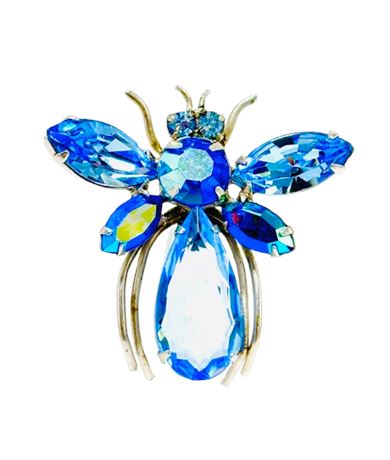 Vtg Regency Jewels Signed Blue Crystal Bee Brooch