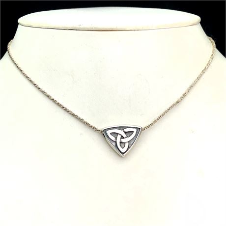 Vintage Sterling Irish Celtic Triquetra Trinity Knot Slide Pendant Necklace