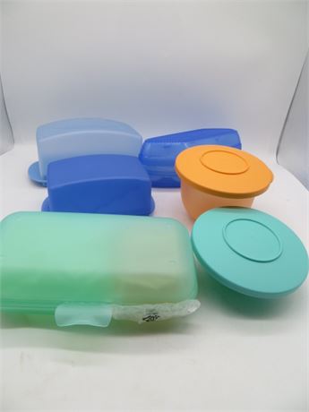 NEW VITAGE TUPPERWARE CHEESE & BUTTER CONTAINERS, STORAGE BOX, EGG CONTAINER &