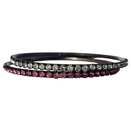 Pair Vintage Prong Set Rhinestone Bangle Bracelets