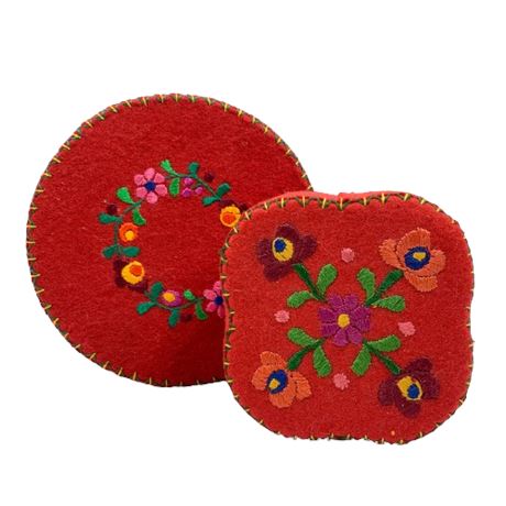 Hungarian Embroidered Red Trinket Boxes