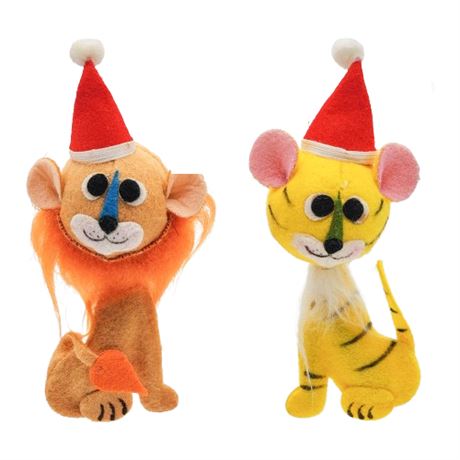 Vintage Felt Lion & Tiger Ornaments