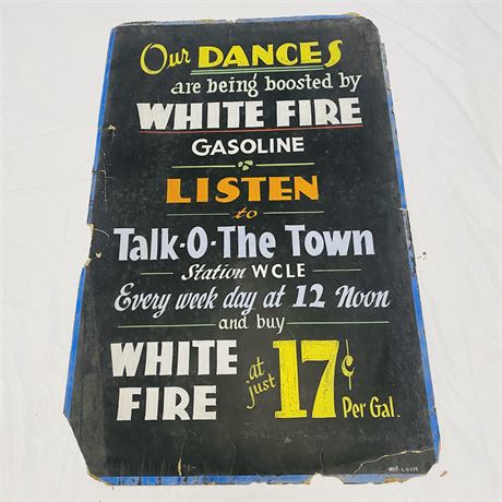 RARE 1910’s White Fire Gasoline Radio Advertising Cardboard Poster