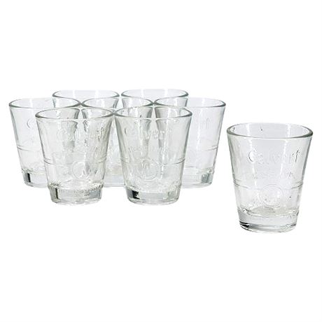 Eight Vintage Embossed Calvert Reserve Whiskey Shot Glasses