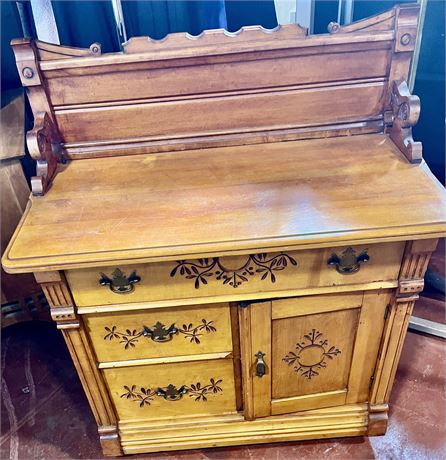 Antique oak spoon print washstand