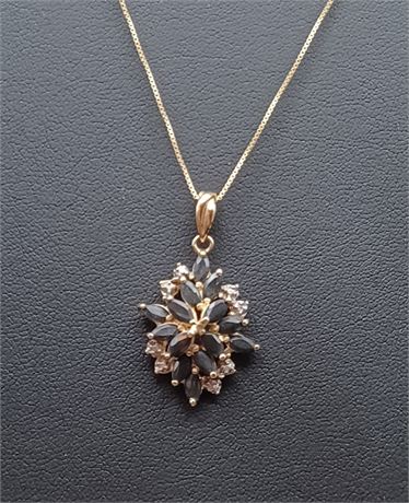 Sterling Vermeil black rhinestone necklace 18 in 4.92 G