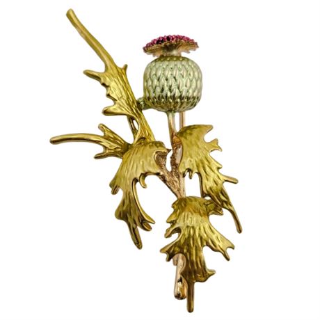 Vintage Gold Tone Flower and Leaf Brooch