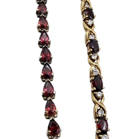 Sterling Silver, gold tone Garnet & Rhinestone Bracelet