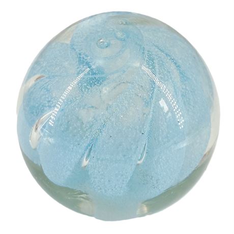 Pale Blue Controlled Bubble Art Glass Paperweight