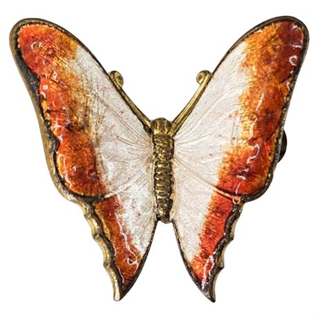 Vintage Guilloche Enamel Butterfly Brooch