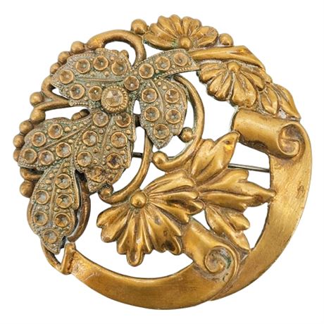 Vintage Victorian Brass Circle Brooch