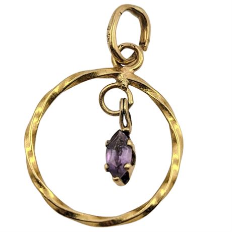 14k Gold Filled Necklace Charm with Dangling Amethyst Gem