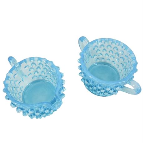 Vintage Fenton Blue Hobnail Creamer and Sugar Set