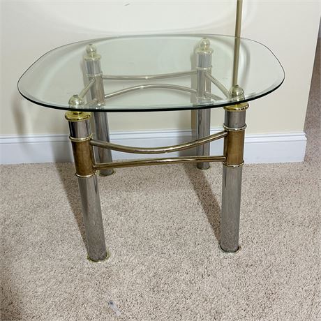 Vintage Chrome & Brass Glass Topped Side Table