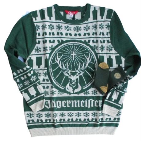 Shinesty XL JAGERMEISTER Jager Stag Nordic Winter Sweater & Socks Ugly Christmas