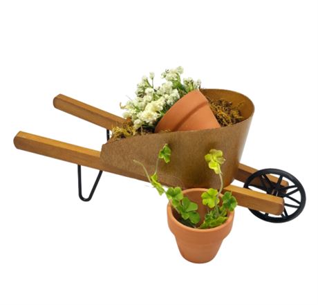 Byers' Choice, Wheel Barrow and Flower Pots