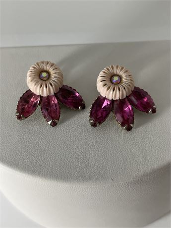 50s pink  Crystal clip earrings