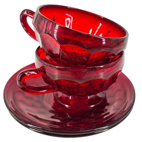 Vintage Lot of 4 Fenton Ruby Red Cups and Saucers