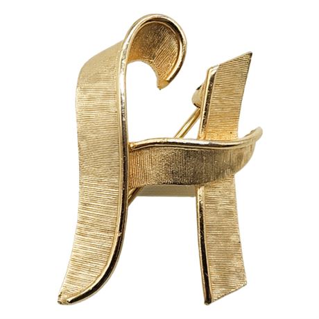 Vintage CROWN TRIFARI Gold Tone "H" Initial Brooch