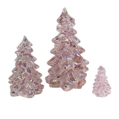 Trio of Pink Iridescent Art Glass Christmas Trees