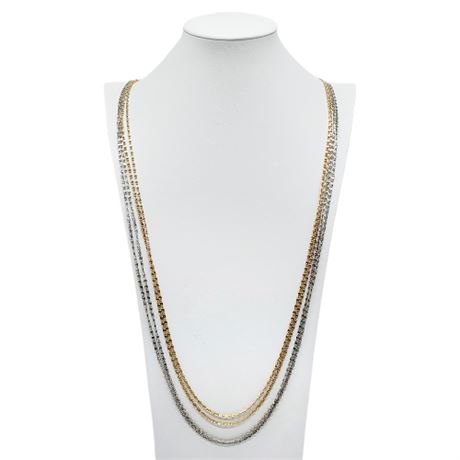 Vintage German 46 Inch 4-Strand Two-Tone Snail Link Chain Necklace