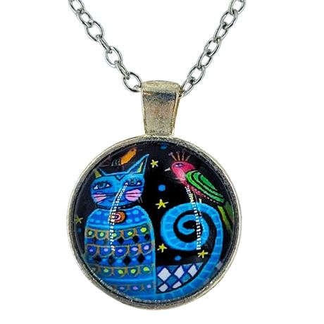 Glass Bubble Dome Cat Necklace