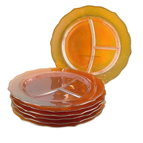 Lot of 6 Federal “Normandie” Marigold Carnival Glass Divided Dinner Plates