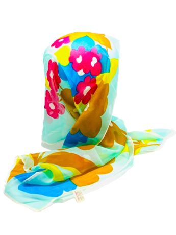 1960's Hand Printed Sheer Groovy Floral Scarf -Japan