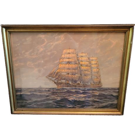 Framed Vintage Sailboat Painting