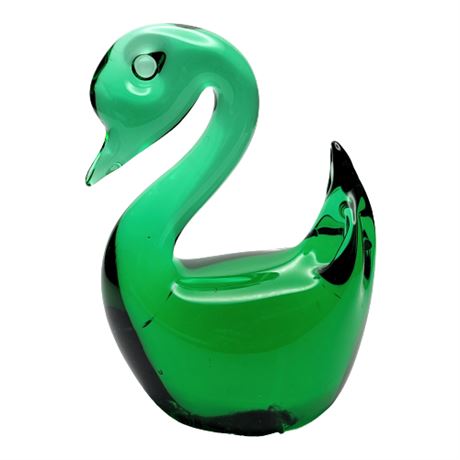 Vintage Emerald Green Art Glass Swan Figurine
