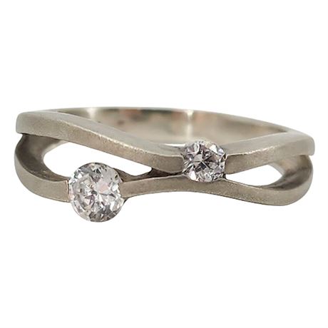 CHÂTEAU D'ARGENT Brushed Sterling Silver CZ Wave Ring, Sz 7