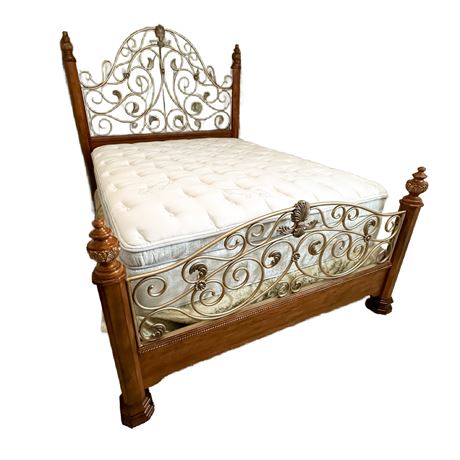 Havertys Furniture Scrolling Metal & Wood Queen Bed Frame with Mattress