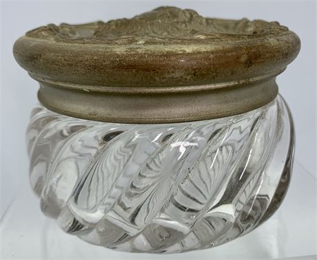 Fine Antique Edwardian era Pressed Glass & Silver Plate Dresser Jar
