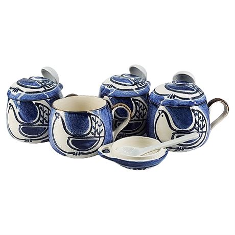 Set of 4 Porcelain Mugs w/ Spoon Holder/Rest Lids
