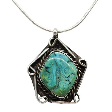 Vintage Native American Kingman Turquoise Sterling Silver Pendant