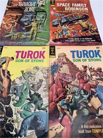 Four 12 cent to 20 cent Turok,Twilight Zone,Space Family Robinson Comic Books